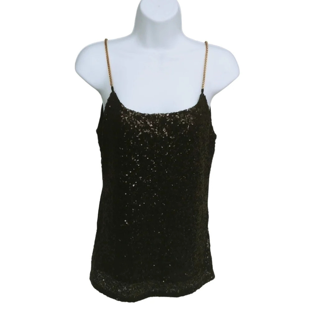 Just Divine Black Sequined Tank Top with Chain Straps M